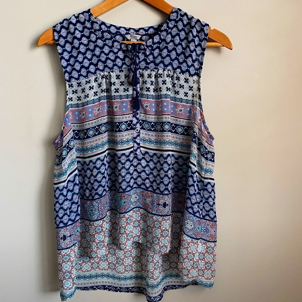 Lorimer Women's Sheer Boho 1/2‎ Button High/Low Sleeveless Top Size XL